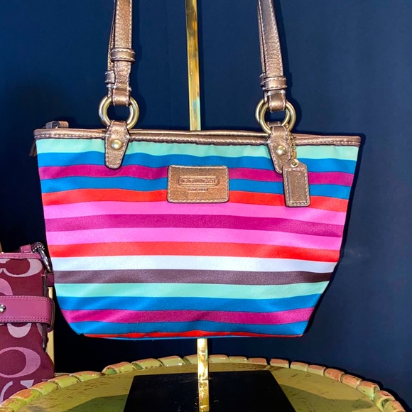 Coach Legacy Striped Multicolor Y2K Mini Tote Bag Bracelet now straps & Hangtag - Picture 1 of 16